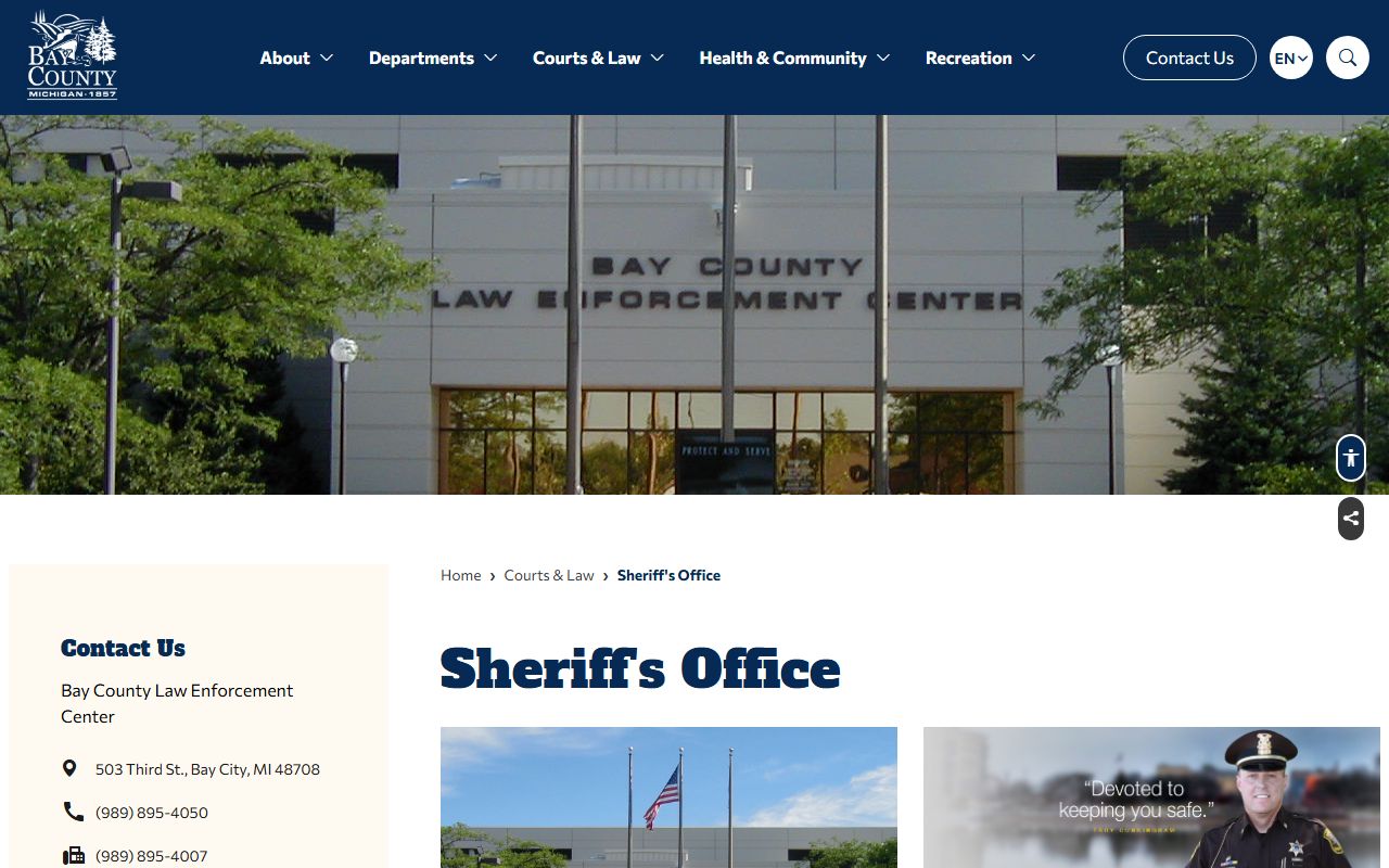 Bay County Sheriff's Office page for Bay County Jail inmate lookup